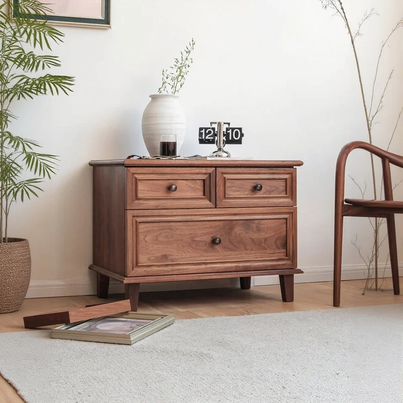 Kinetic Fully Assembled 3-Drawer Solid Walnut Wood Nightstand