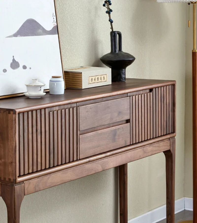 Blinds Design Black Walnut Wood Console Table