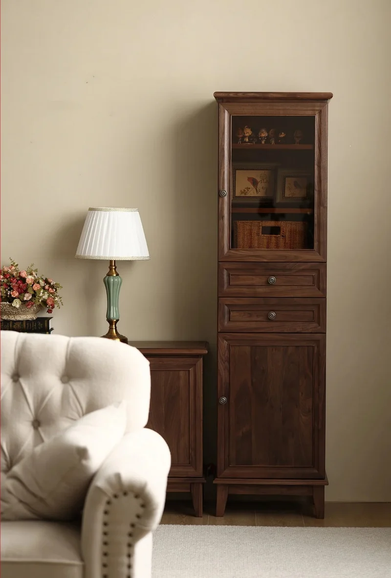 Orion Retro Black Walnut Wood Tall Storage Cabinet
