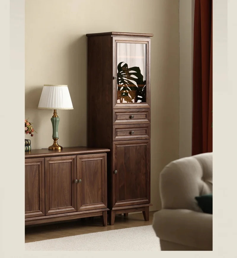 Orion Retro Black Walnut Wood Tall Storage Cabinet
