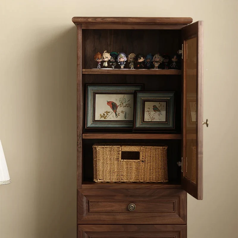 Orion Retro Black Walnut Wood Tall Storage Cabinet