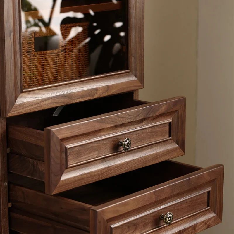 Orion Retro Black Walnut Wood Tall Storage Cabinet