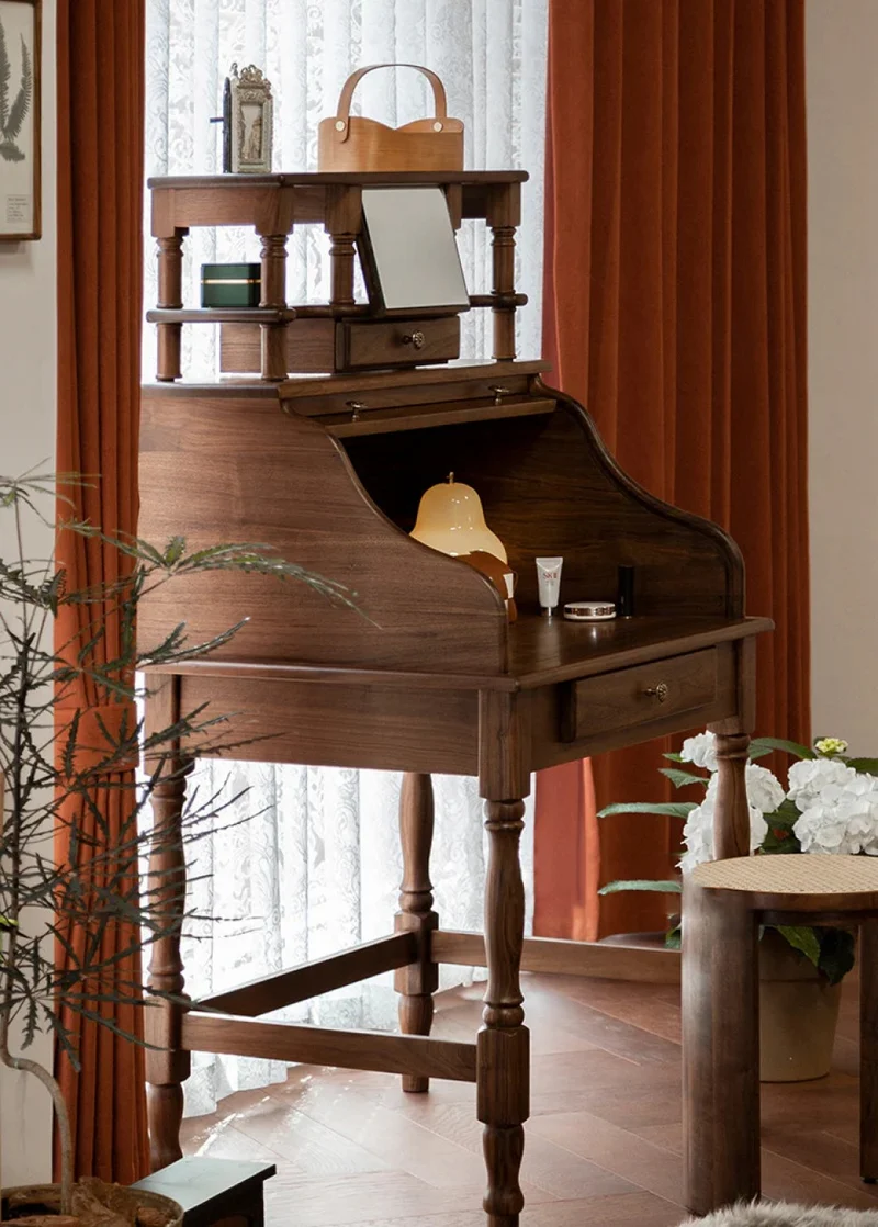 Nebula Vintage Walnut Wood Roll Top Desk