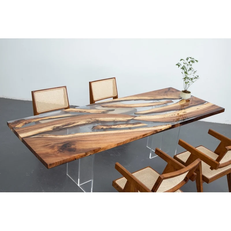 Vibrant South American Walnut Wood Resin Table