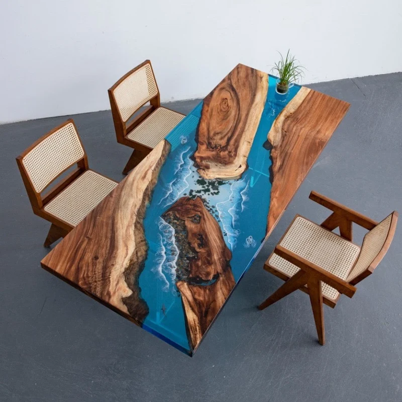 Ocean Wave South Walnut Wood Resin Table