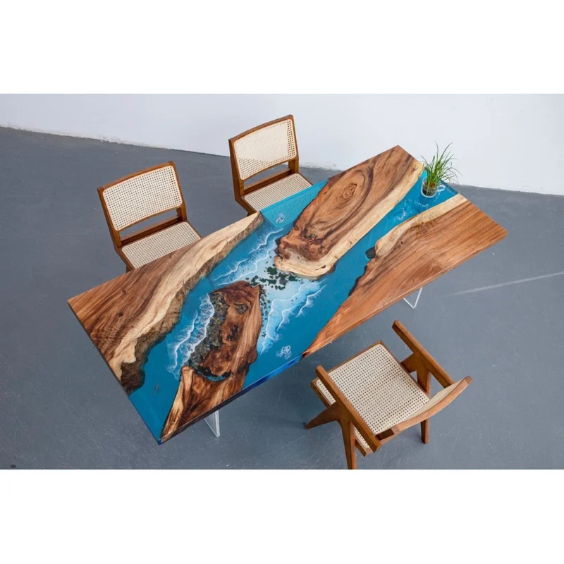 Ocean Wave South Walnut Wood Resin Table