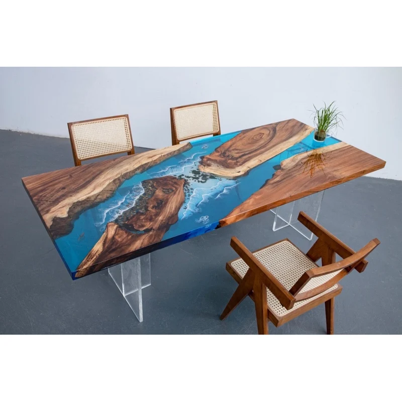 Ocean Wave South Walnut Wood Resin Table