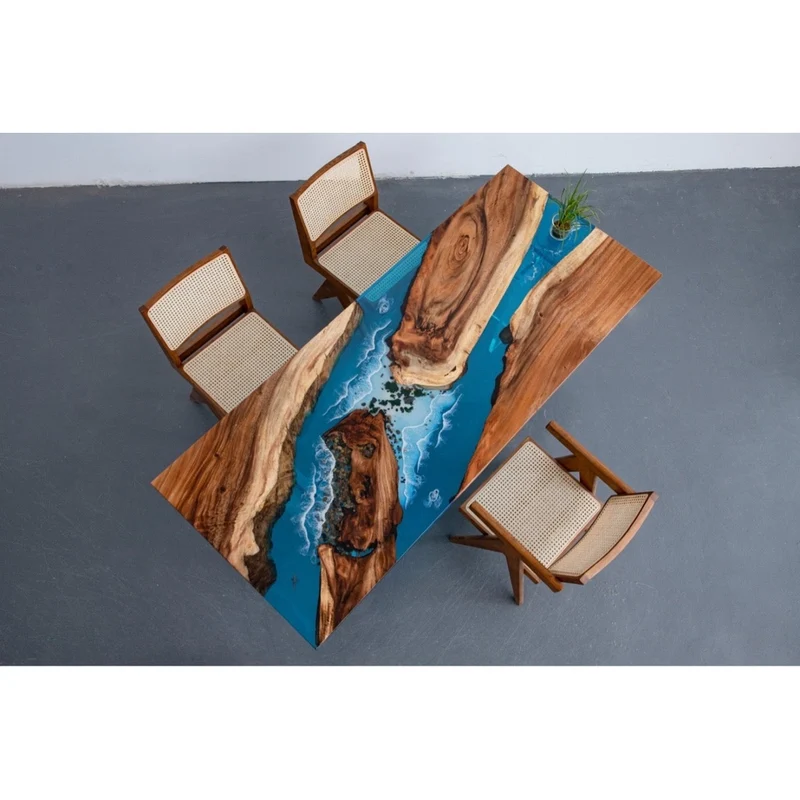 Ocean Wave South Walnut Wood Resin Table