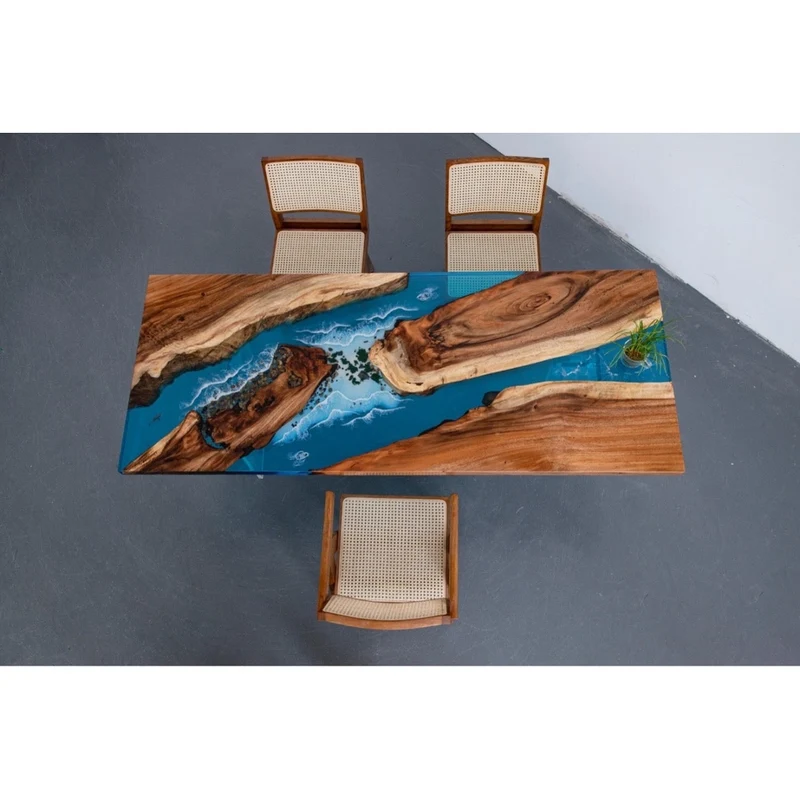 Ocean Wave South Walnut Wood Resin Table