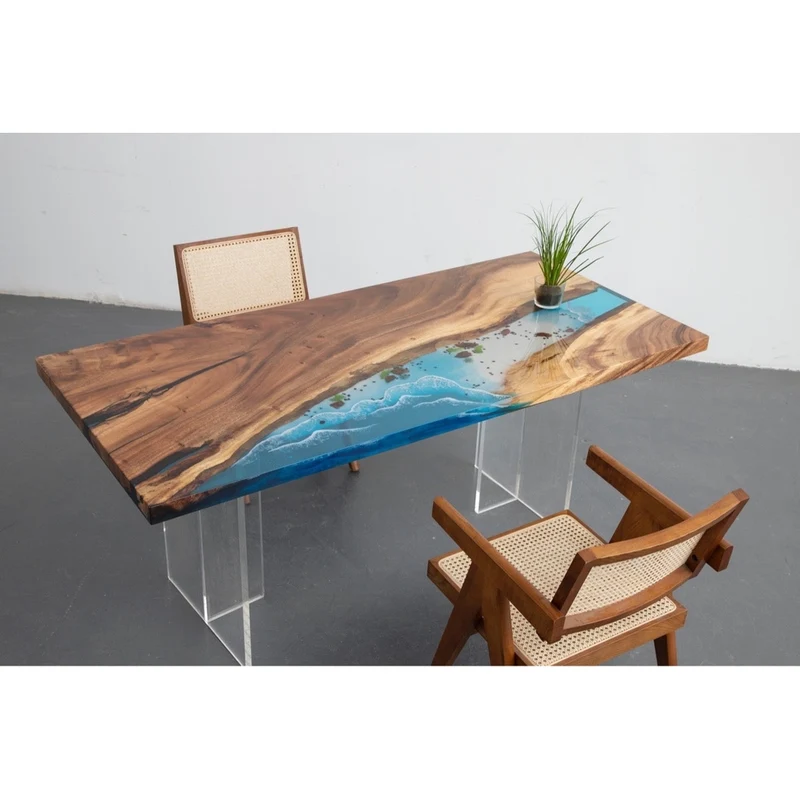 Crystal Clear Walnut Wood Epoxy Resin Table