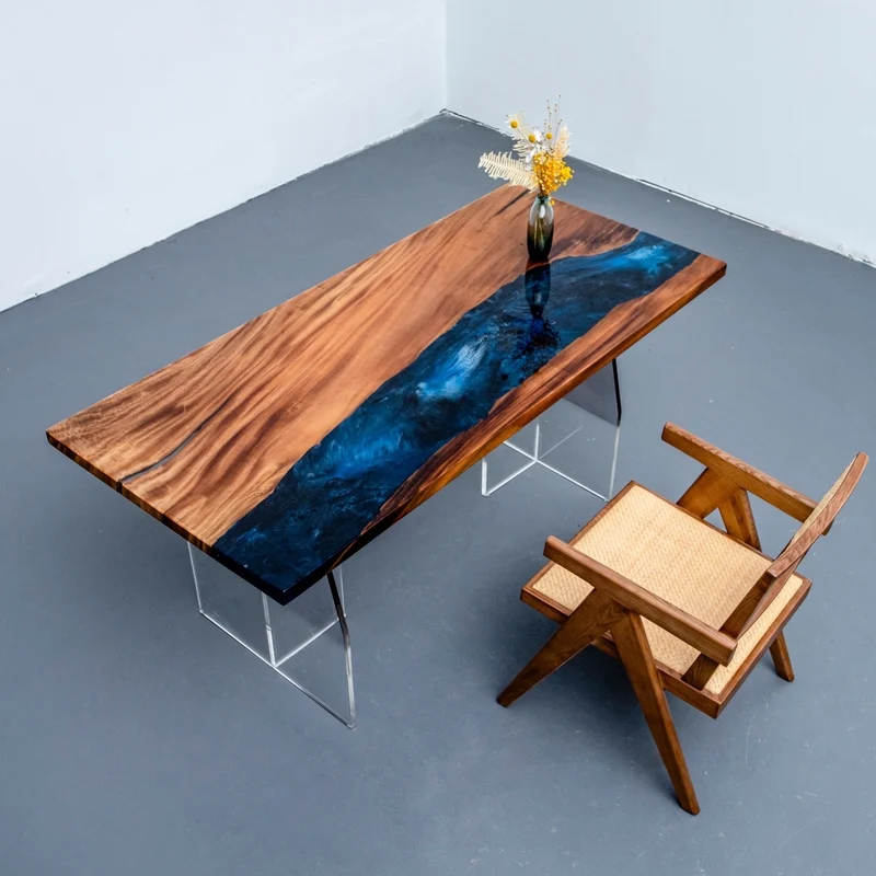 Blue Deep Sea South American Walnut Epoxy Resin Table