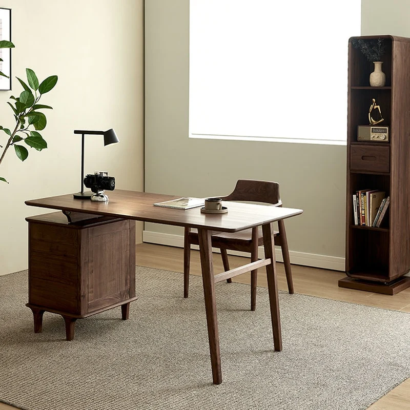Luminous Contemporary Walnut Wood Desk with Small Drawers