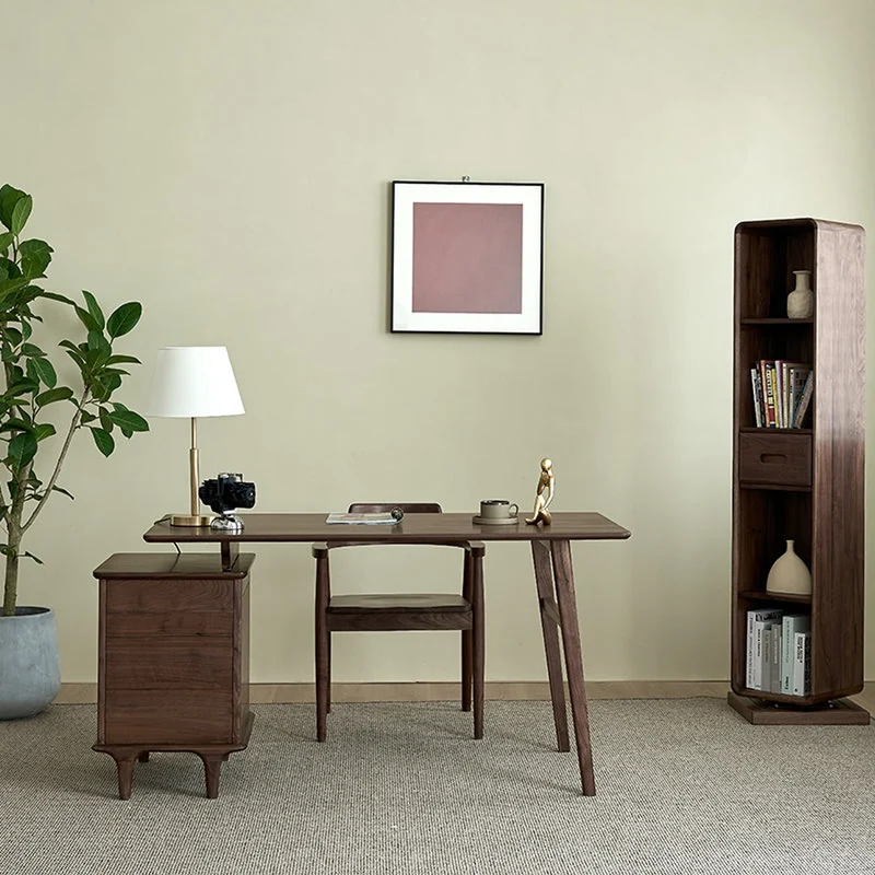 Luminous Contemporary Walnut Wood Desk with Small Drawers