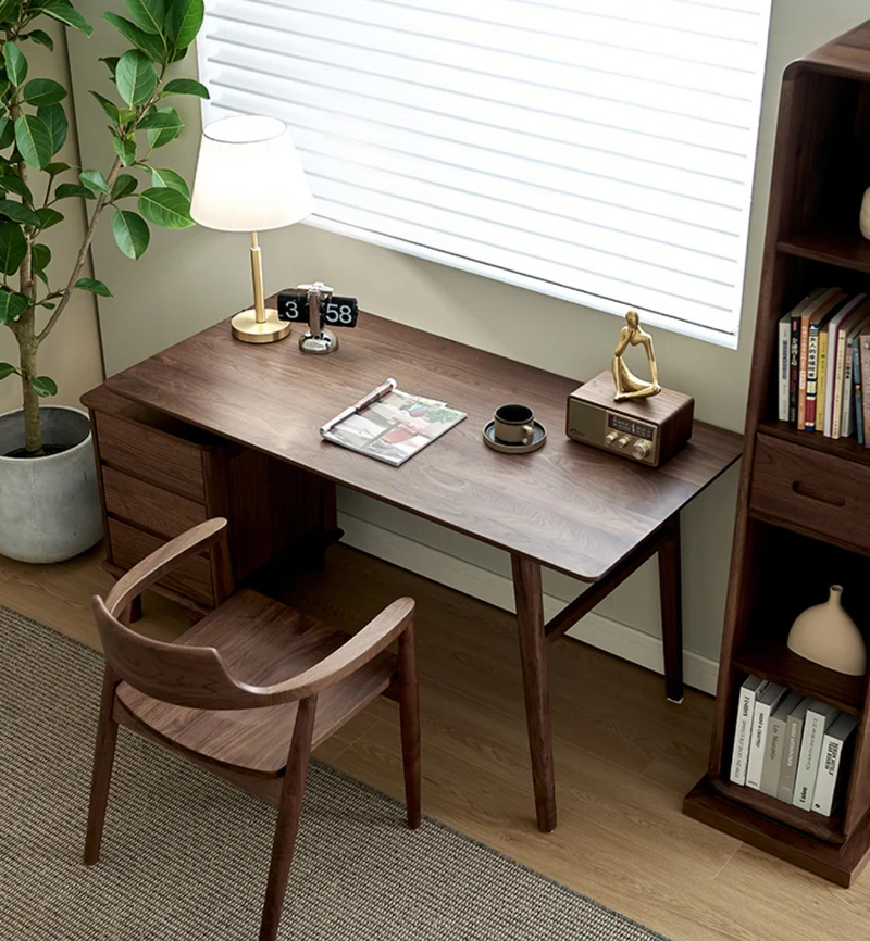 Luminous Contemporary Walnut Wood Desk with Small Drawers