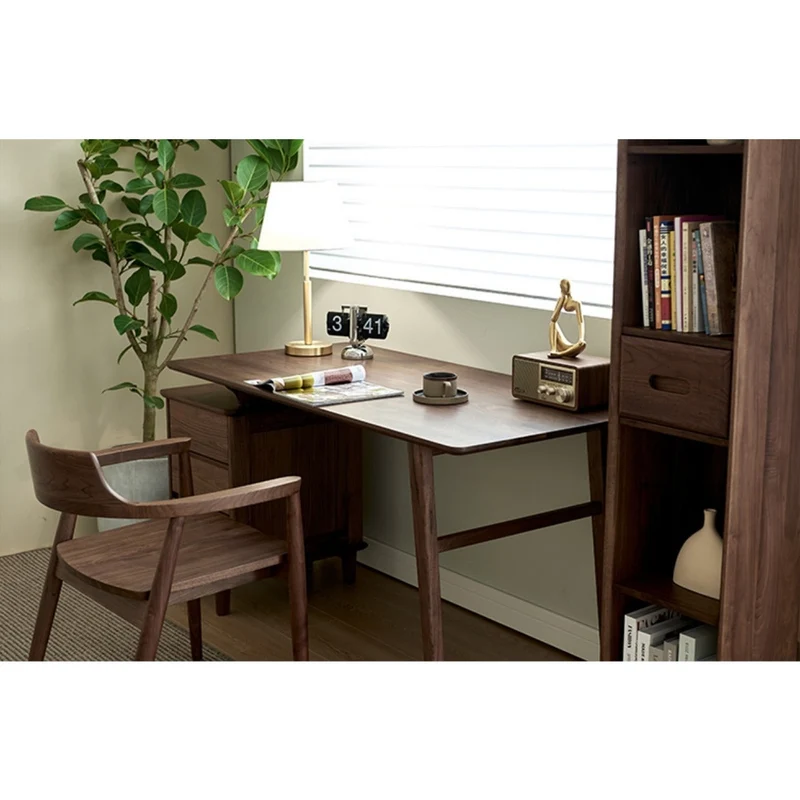 Luminous Contemporary Walnut Wood Desk with Small Drawers