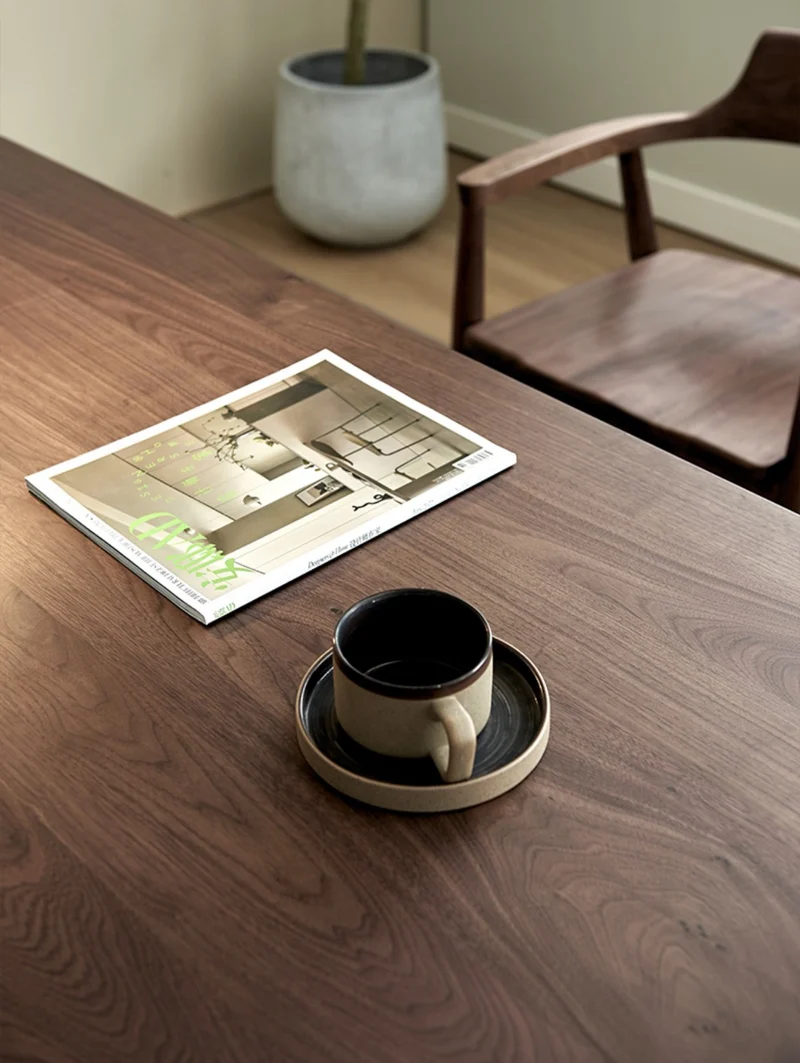 Luminous Contemporary Walnut Wood Desk with Small Drawers