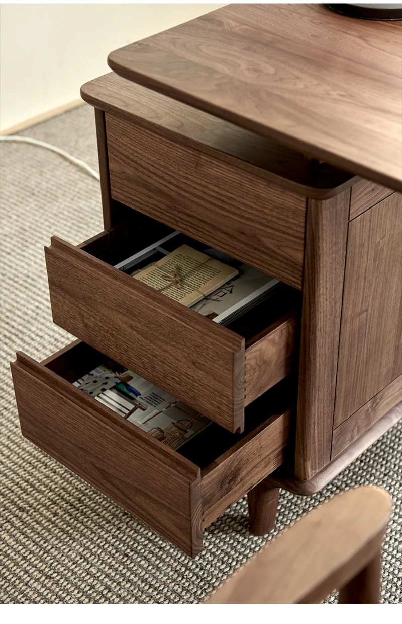 Luminous Contemporary Walnut Wood Desk with Small Drawers