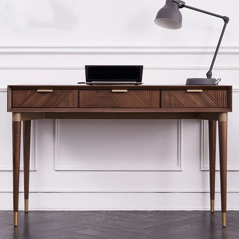 Echoing Black Walnut Wood Writing Desk with Streak Drawers