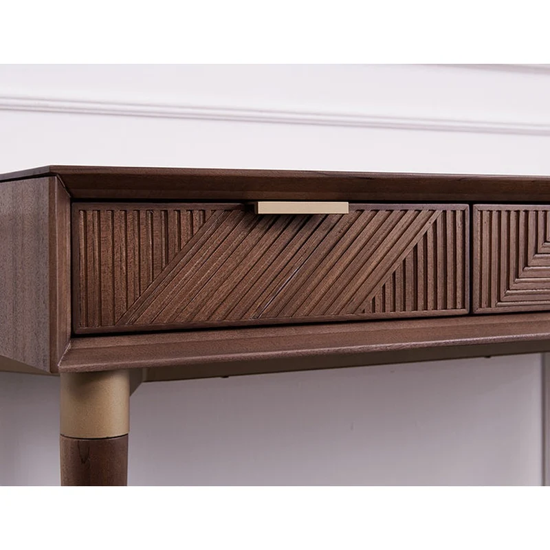 Echoing Black Walnut Wood Writing Desk with Streak Drawers