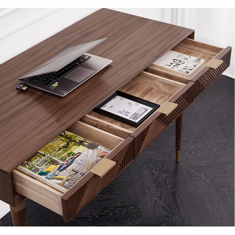 Echoing Black Walnut Wood Writing Desk with Streak Drawers