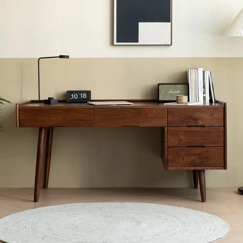 Contemporary Workstation Black Walnut Wood Desk
