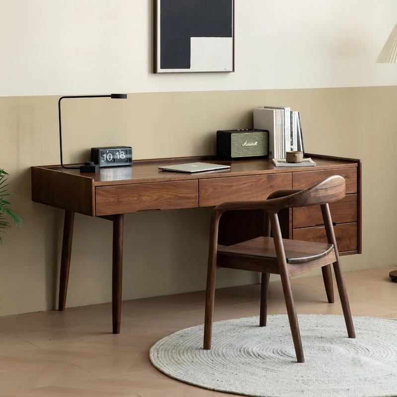 Contemporary Workstation Black Walnut Wood Desk