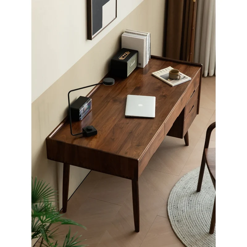 Contemporary Workstation Black Walnut Wood Desk
