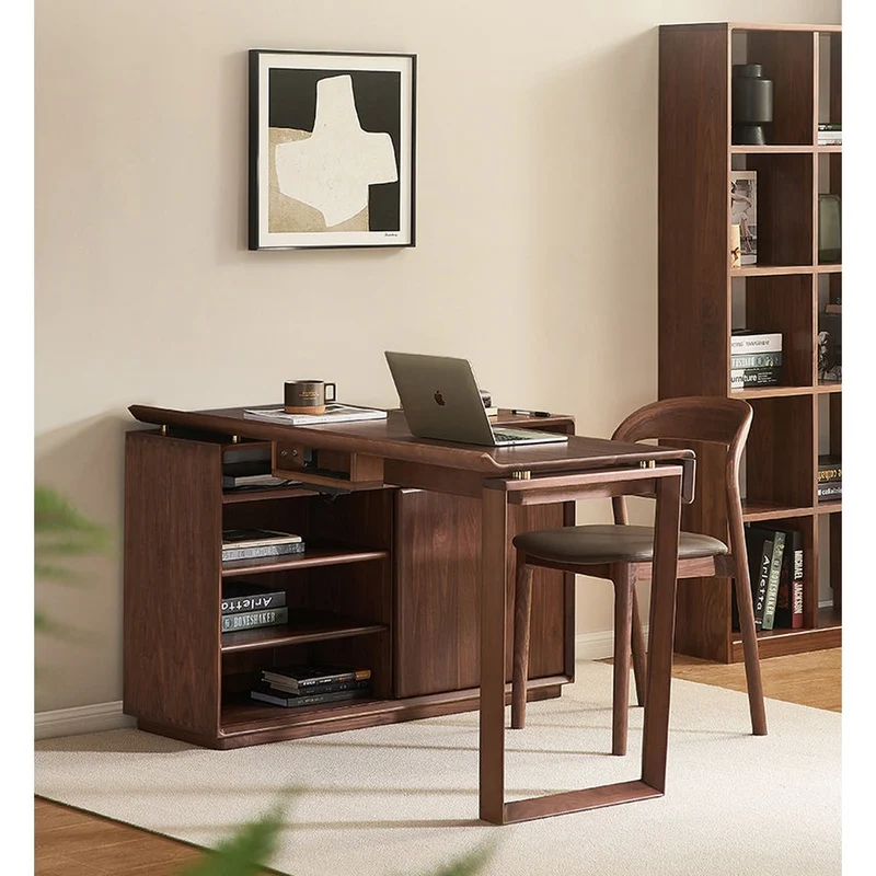 Cozy Nook L-Shape Walnut Wood Writing Desk
