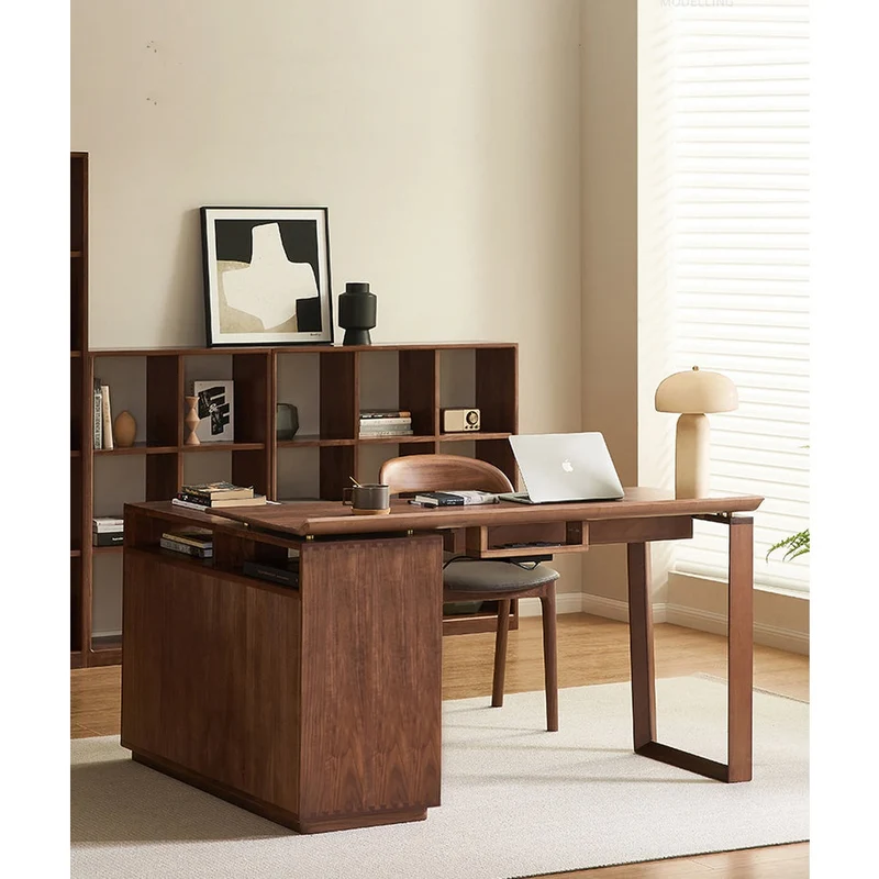 Cozy Nook L-Shape Walnut Wood Writing Desk