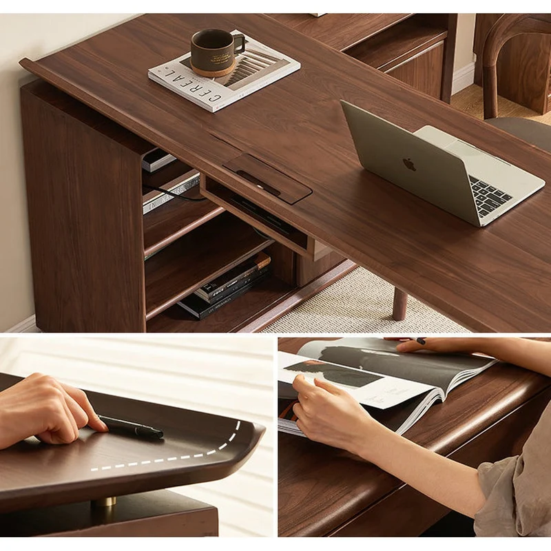 Cozy Nook L-Shape Walnut Wood Writing Desk