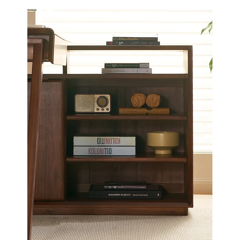 Cozy Nook L-Shape Walnut Wood Writing Desk