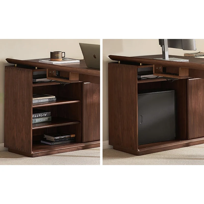 Cozy Nook L-Shape Walnut Wood Writing Desk