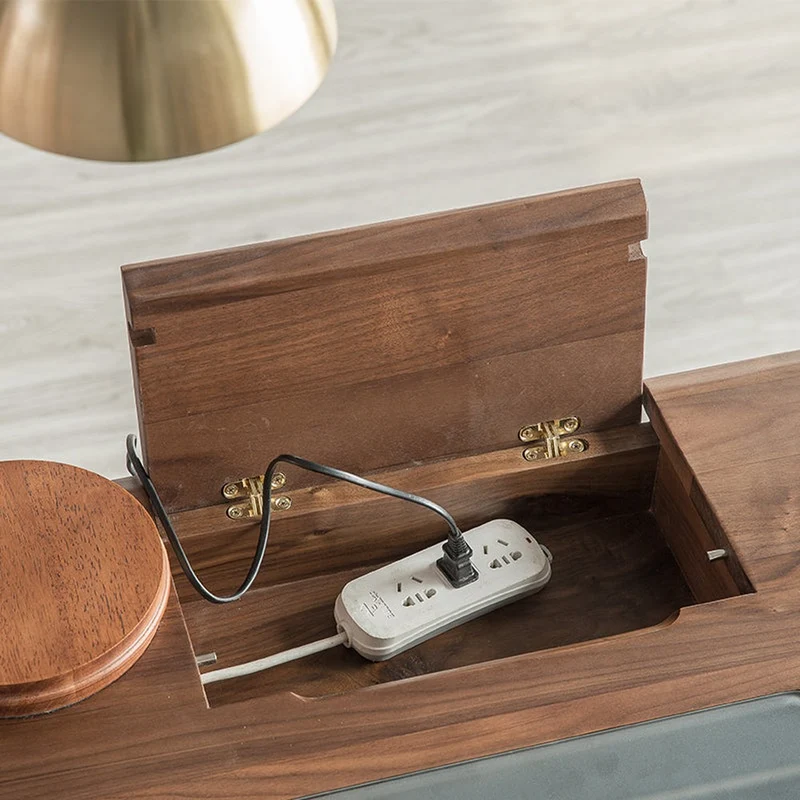 Future Walnut Wood Glass Surface Drawer Desk