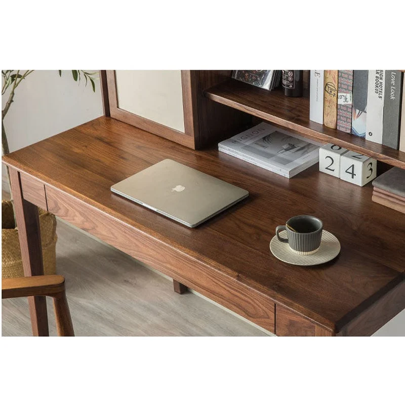 Dreamer Dual Layers Solid Walnut Wood Desk with Hutch