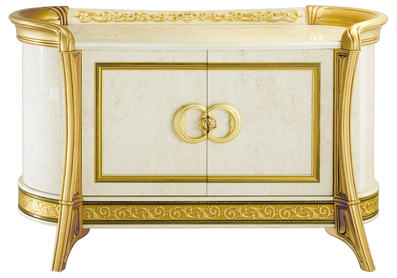 Buffet 2 portes effet marbre ivoire et or - Melodia