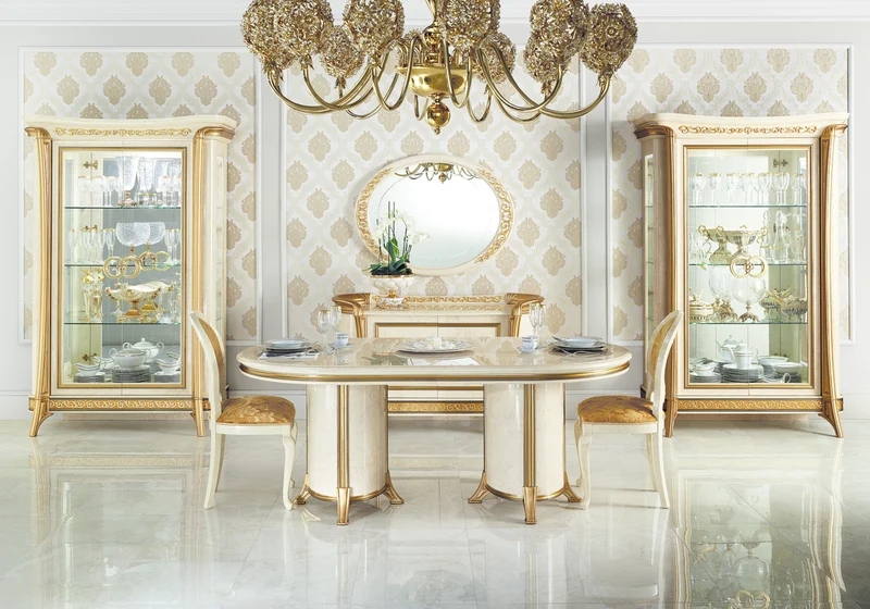 Grand miroir mural ovale cadre ivoire et or – Melodia