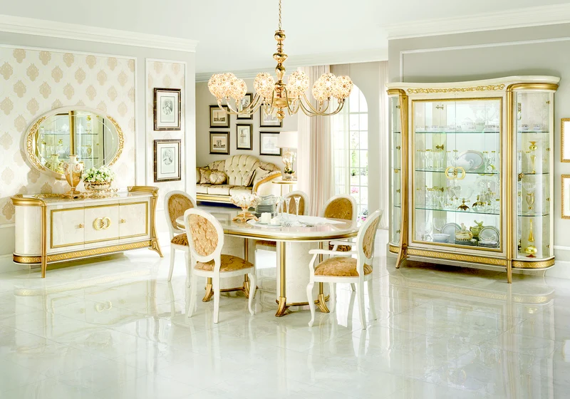 Buffet 3 portes effet marbre ivoire et or - Melodia