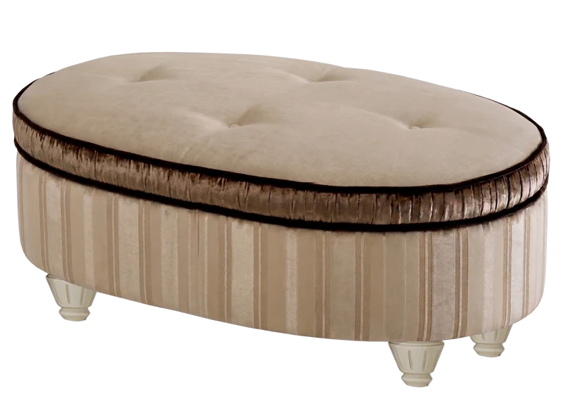 Pouf ottoman ovale capitonné en tissu beige - Palace