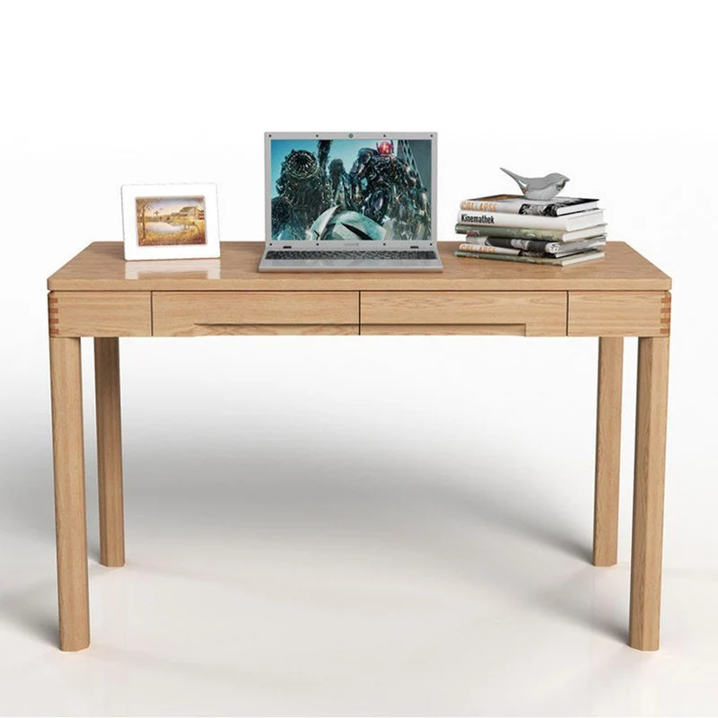 Posh Platform Workstation White Oak Wood Desk