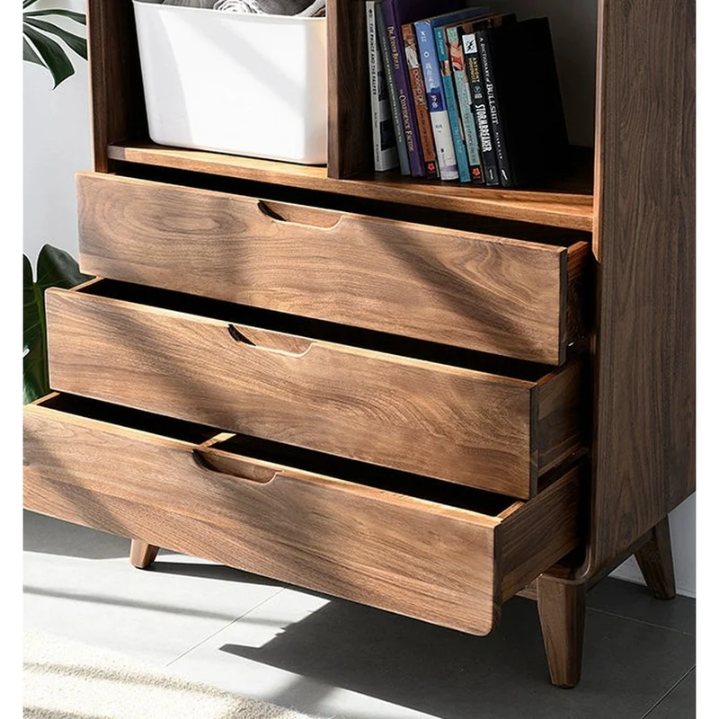 Narrow Solid Multi-Layers Walnut Wood Bookcase