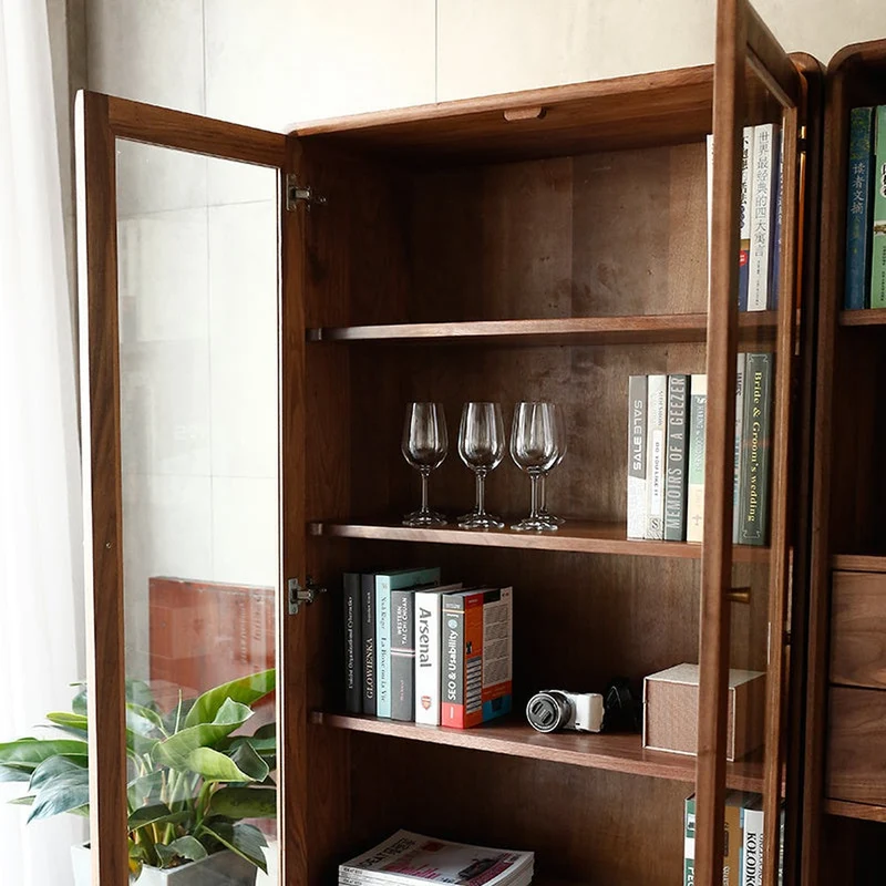 Nordic Walnut Bookcase with Glass Door