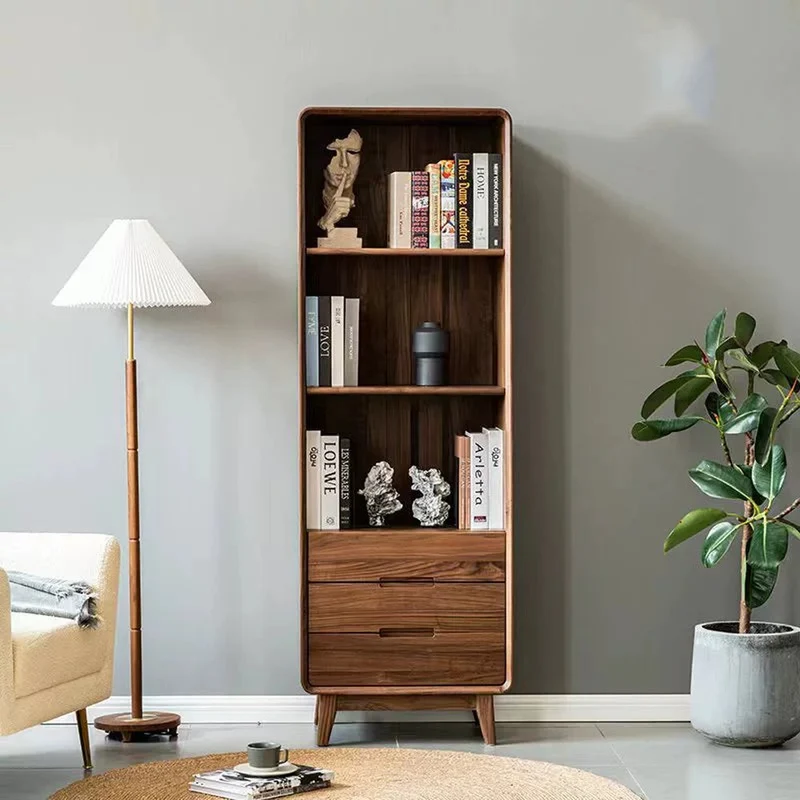 Whispering Narrow Floor Standing Solid Walnut Wood Bookcase