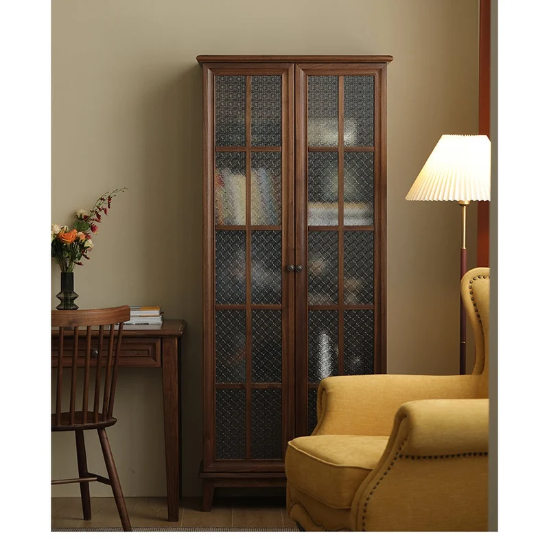 Veritas New Vintage Solid Walnut Wood Bookcase with Flower Glass