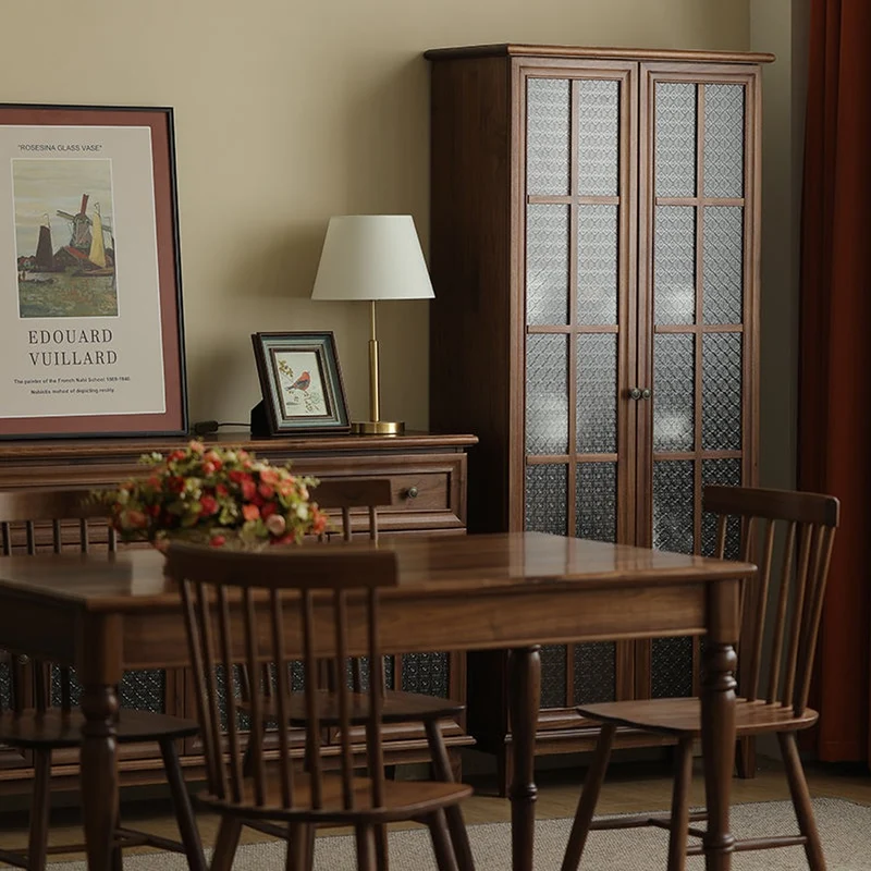 Veritas New Vintage Solid Walnut Wood Bookcase with Flower Glass