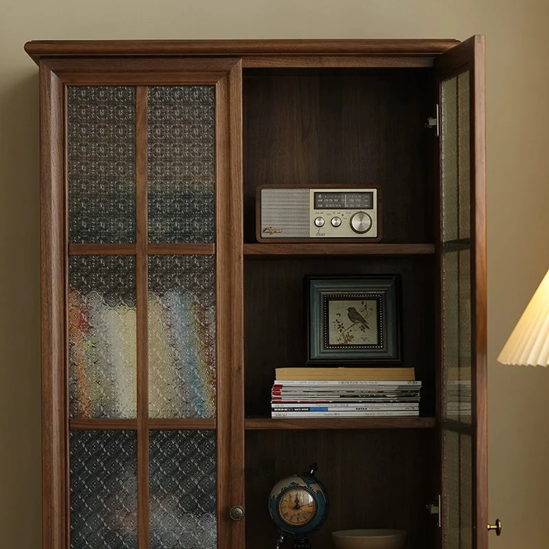 Veritas New Vintage Solid Walnut Wood Bookcase with Flower Glass