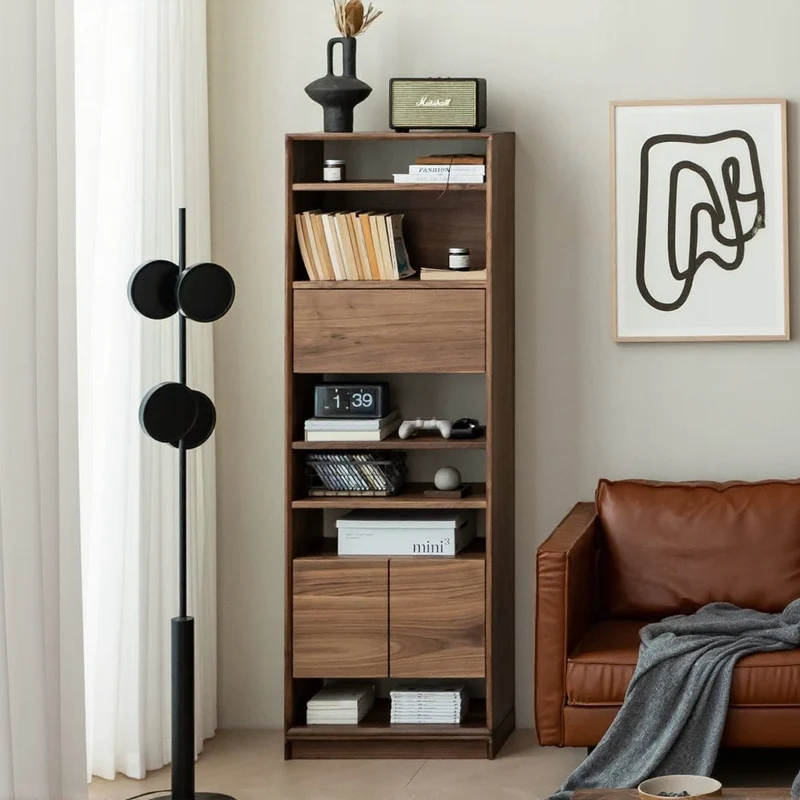 Solara Multi-Layers Style Black Walnut Wood Bookcase