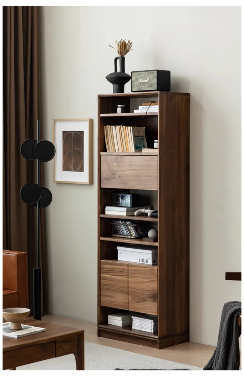 Solara Multi-Layers Style Black Walnut Wood Bookcase