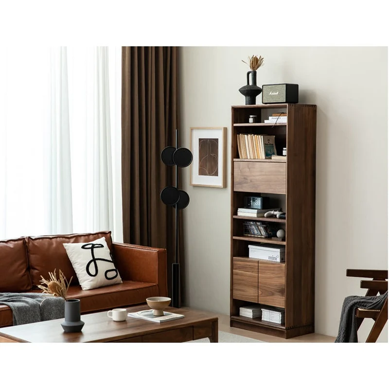 Solara Multi-Layers Style Black Walnut Wood Bookcase