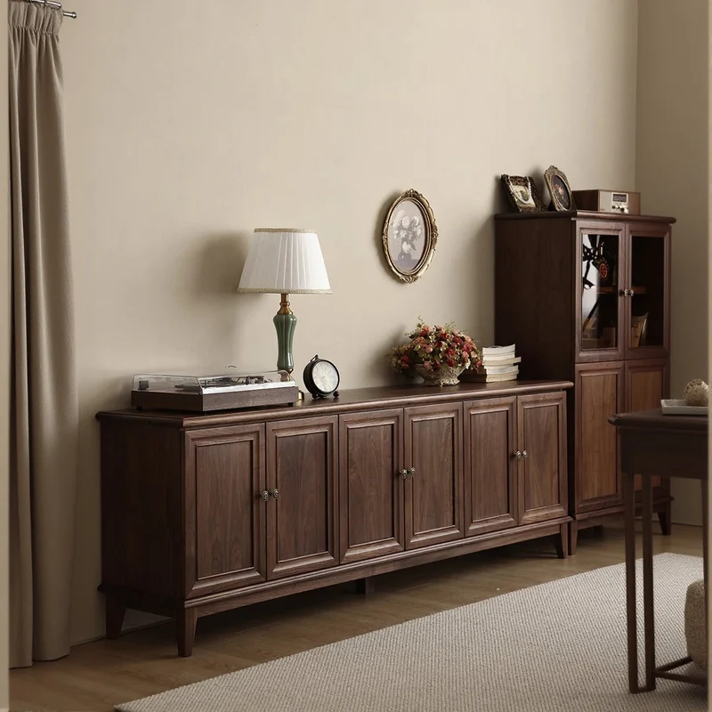 American Style Long Black Walnut Wood Sideboard