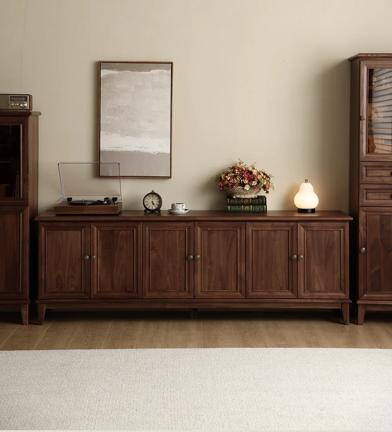 American Style Long Black Walnut Wood Sideboard